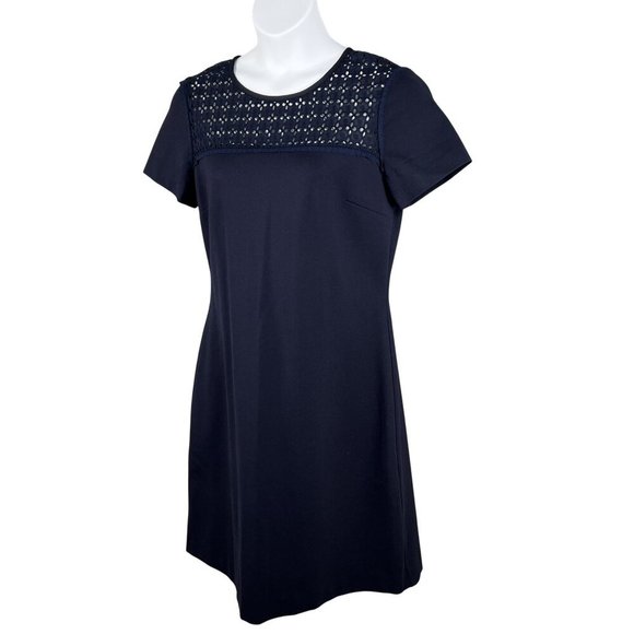 Brooks Brothers Red Fleece Womens XL Navy Eyelet Lace Yoke Shift Dress Stylish - Picture 9 of 15